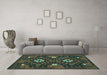 Machine Washable Oriental Turquoise Traditional Area Rugs in a Living Room,, wshcon1694turq