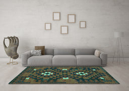 Machine Washable Oriental Turquoise Traditional Area Rugs in a Living Room,, wshcon1694turq