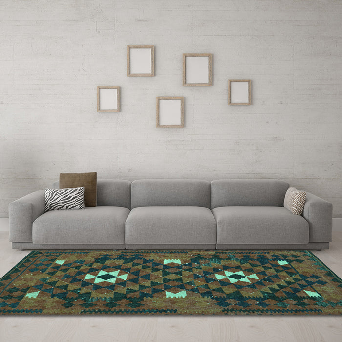 Machine Washable Oriental Turquoise Traditional Area Rugs in a Living Room,, wshcon1694turq