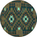 Round Oriental Turquoise Traditional Rug, con1694turq