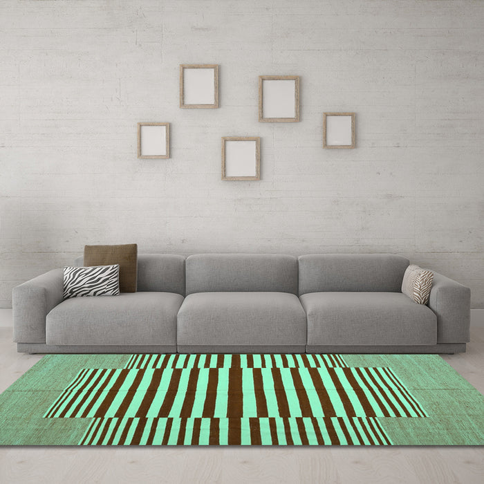 Machine Washable Abstract Turquoise Contemporary Area Rugs in a Living Room,, wshcon1695turq
