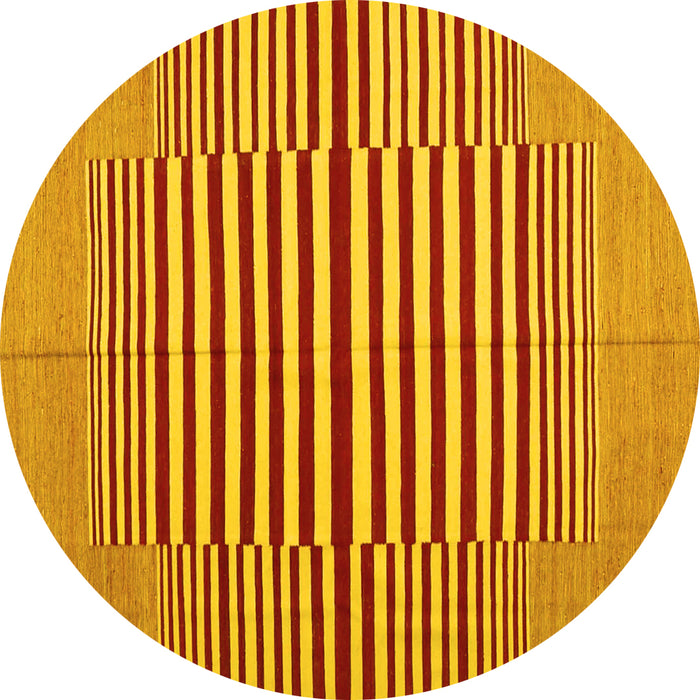 Round Machine Washable Abstract Yellow Contemporary Rug, wshcon1695yw