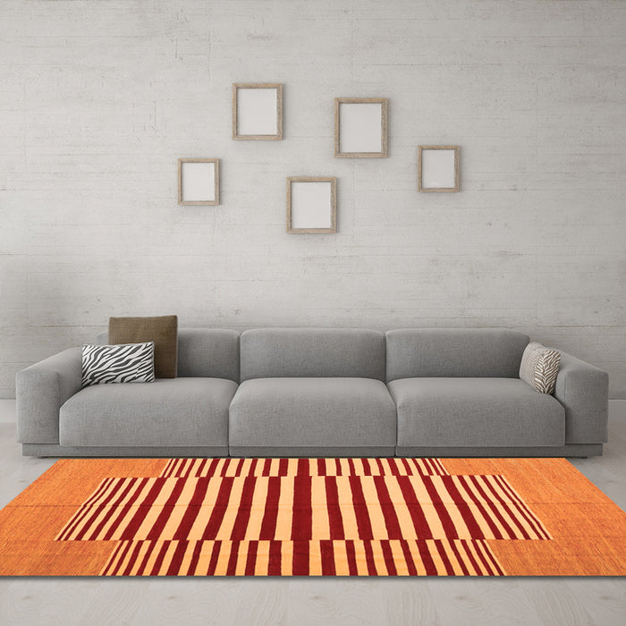 Machine Washable Abstract Orange Contemporary Area Rugs in a Living Room, wshcon1695org