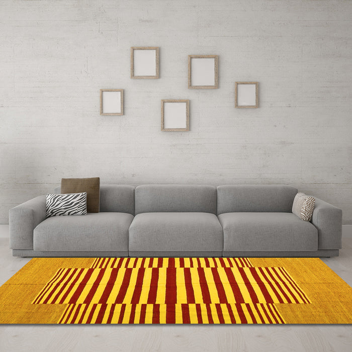 Machine Washable Abstract Yellow Contemporary Rug in a Living Room, wshcon1695yw