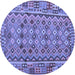 Round Abstract Blue Contemporary Rug, con1696blu