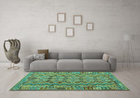 Machine Washable Abstract Turquoise Contemporary Rug, wshcon1696turq