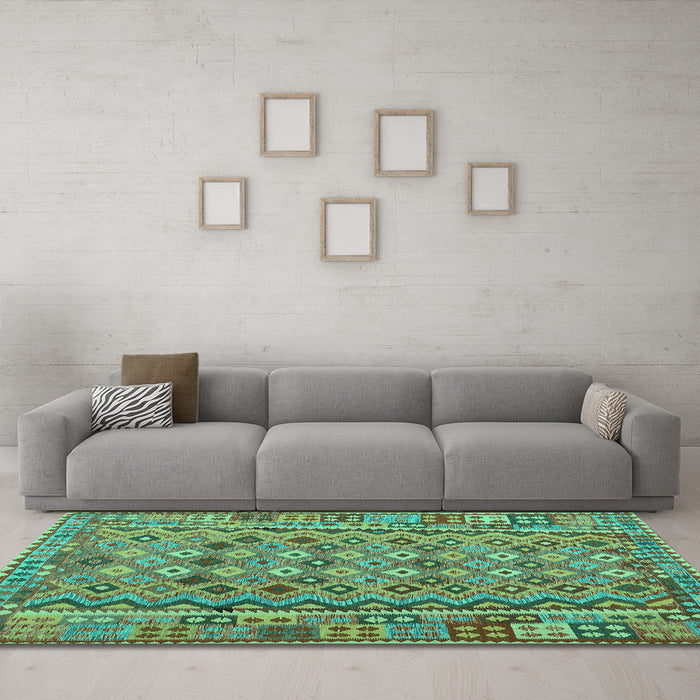 Machine Washable Abstract Turquoise Contemporary Area Rugs in a Living Room,, wshcon1696turq