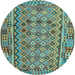 Round Abstract Light Blue Contemporary Rug, con1696lblu