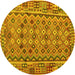 Round Abstract Yellow Contemporary Rug, con1696yw