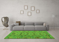 Machine Washable Abstract Green Contemporary Rug, wshcon1696grn