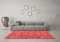 Machine Washable Abstract Red Contemporary Rug, wshcon1696red