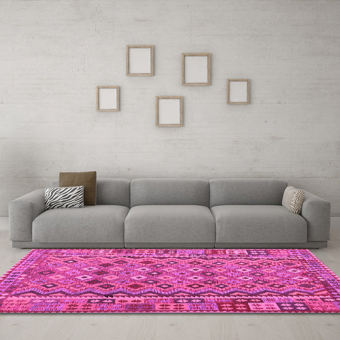 Machine Washable Abstract Pink Contemporary Rug in a Living Room, wshcon1696pnk
