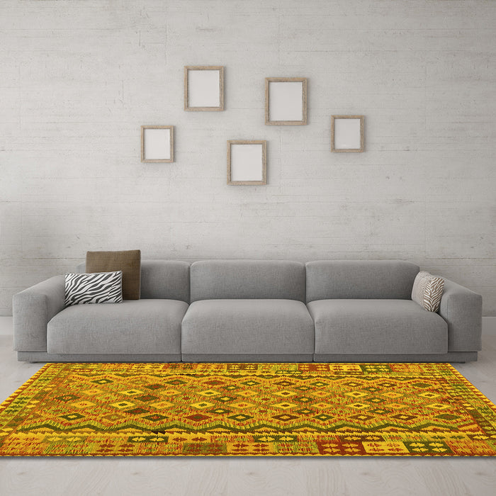 Machine Washable Abstract Yellow Contemporary Rug in a Living Room, wshcon1696yw