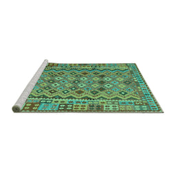 Sideview of Machine Washable Abstract Turquoise Contemporary Area Rugs, wshcon1696turq