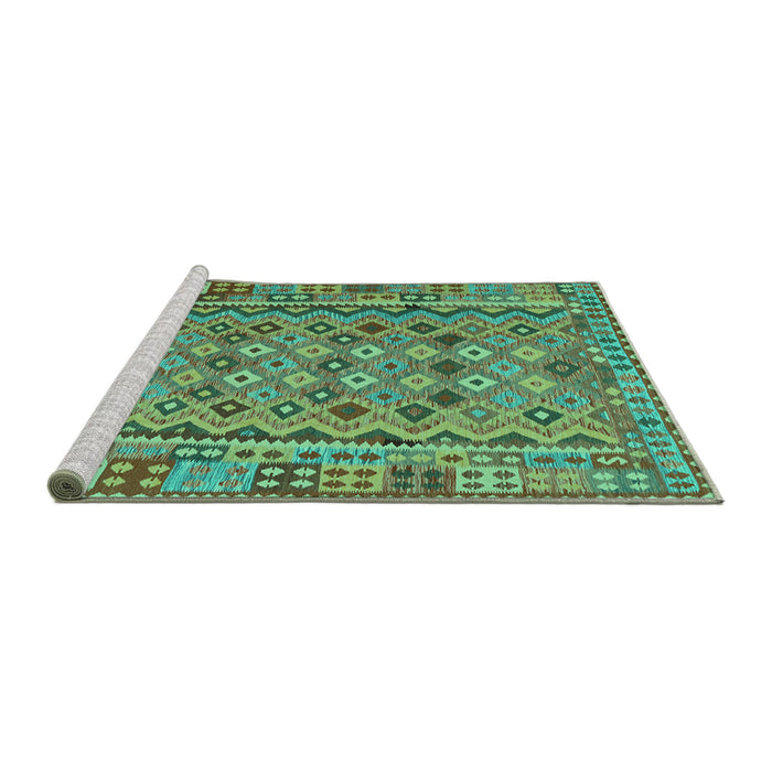 Sideview of Machine Washable Abstract Turquoise Contemporary Area Rugs, wshcon1696turq