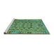 Sideview of Machine Washable Abstract Turquoise Contemporary Area Rugs, wshcon1696turq