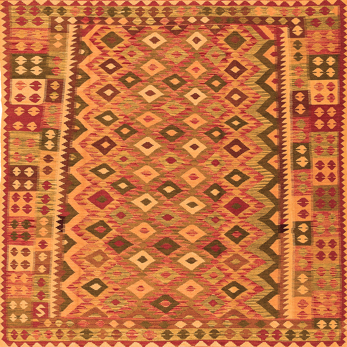 Round Machine Washable Abstract Orange Contemporary Area Rugs, wshcon1696org