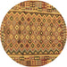 Round Abstract Brown Contemporary Rug, con1696brn