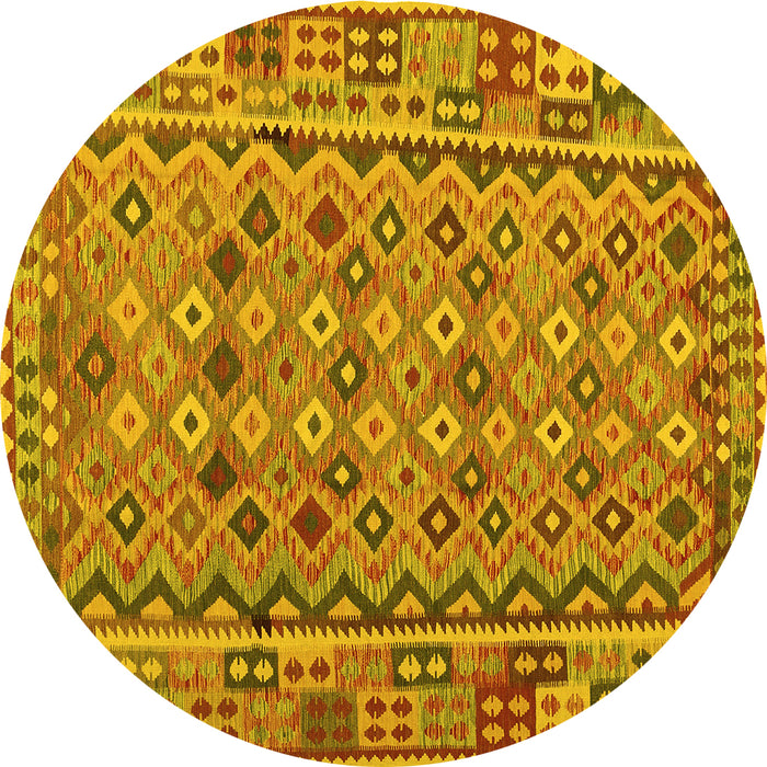 Round Machine Washable Abstract Yellow Contemporary Rug, wshcon1696yw