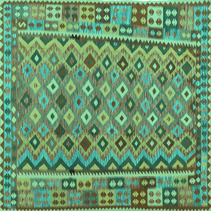 Square Machine Washable Abstract Turquoise Contemporary Area Rugs, wshcon1696turq