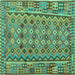 Square Machine Washable Abstract Turquoise Contemporary Area Rugs, wshcon1696turq