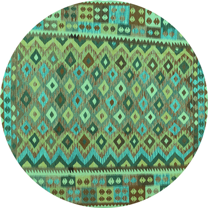Round Machine Washable Abstract Turquoise Contemporary Area Rugs, wshcon1696turq