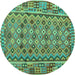 Round Machine Washable Abstract Turquoise Contemporary Area Rugs, wshcon1696turq