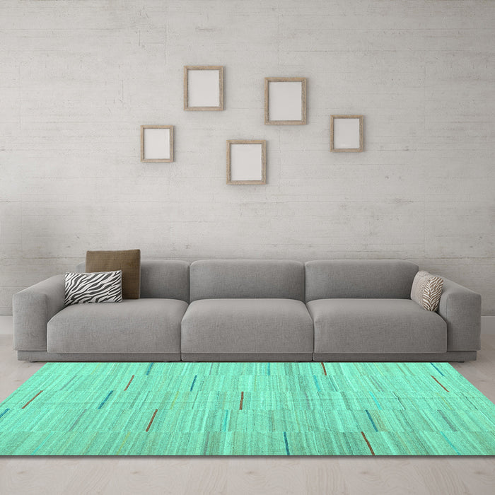 Machine Washable Abstract Turquoise Contemporary Area Rugs in a Living Room,, wshcon1697turq