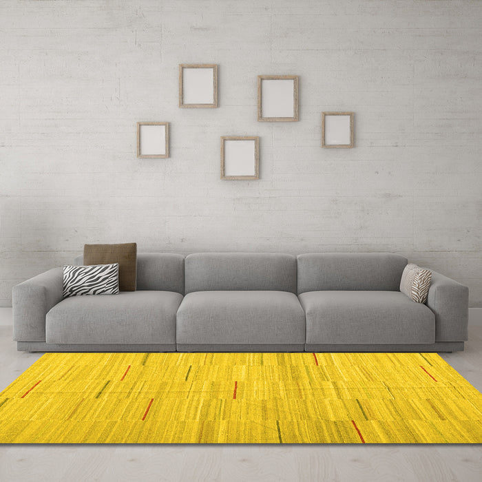 Machine Washable Abstract Yellow Contemporary Rug in a Living Room, wshcon1697yw