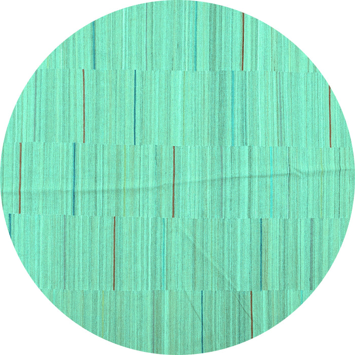 Round Machine Washable Abstract Turquoise Contemporary Area Rugs, wshcon1697turq