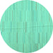 Round Machine Washable Abstract Turquoise Contemporary Area Rugs, wshcon1697turq