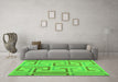 Machine Washable Abstract Green Contemporary Area Rugs in a Living Room,, wshcon1698grn