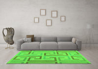 Machine Washable Abstract Green Contemporary Rug, wshcon1698grn