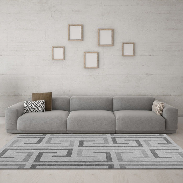 Machine Washable Abstract Gray Contemporary Rug in a Living Room,, wshcon1698gry