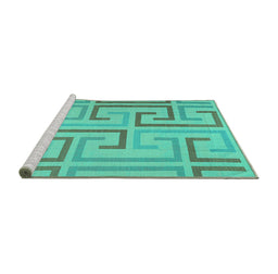 Sideview of Machine Washable Abstract Turquoise Contemporary Area Rugs, wshcon1698turq
