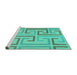 Sideview of Machine Washable Abstract Turquoise Contemporary Area Rugs, wshcon1698turq