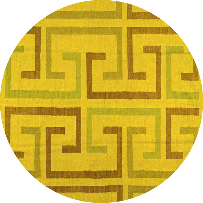 Round Machine Washable Abstract Yellow Contemporary Rug, wshcon1698yw