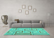 Machine Washable Abstract Turquoise Contemporary Area Rugs in a Living Room,, wshcon1698turq