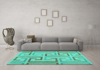 Machine Washable Abstract Turquoise Contemporary Rug, wshcon1698turq