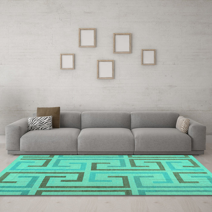 Machine Washable Abstract Turquoise Contemporary Area Rugs in a Living Room,, wshcon1698turq