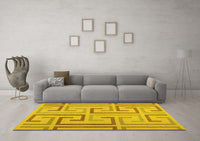 Machine Washable Abstract Yellow Contemporary Rug, wshcon1698yw