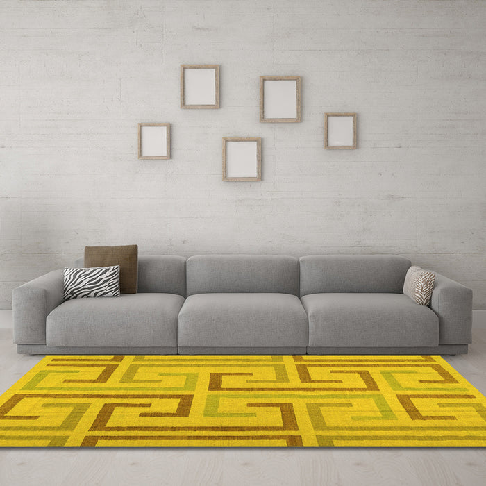 Machine Washable Abstract Yellow Contemporary Rug in a Living Room, wshcon1698yw