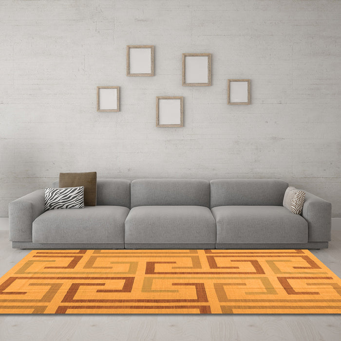 Machine Washable Abstract Orange Contemporary Area Rugs in a Living Room, wshcon1698org