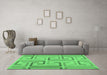 Machine Washable Abstract Emerald Green Contemporary Area Rugs in a Living Room,, wshcon1698emgrn