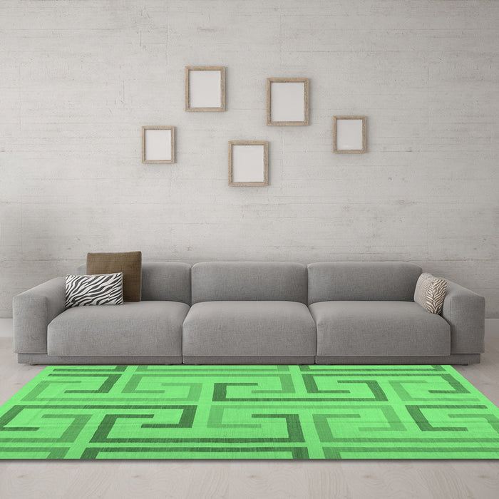 Machine Washable Abstract Emerald Green Contemporary Area Rugs in a Living Room,, wshcon1698emgrn