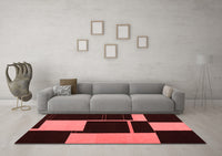 Machine Washable Abstract Red Contemporary Rug, wshcon1699red