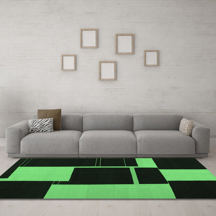 Machine Washable Abstract Emerald Green Contemporary Area Rugs in a Living Room,, wshcon1699emgrn