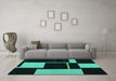 Machine Washable Abstract Turquoise Contemporary Area Rugs in a Living Room,, wshcon1699turq