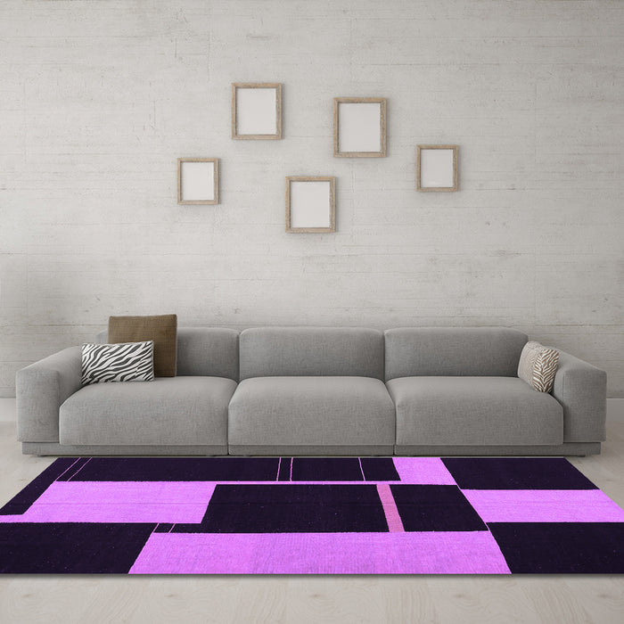 Machine Washable Abstract Purple Contemporary Area Rugs in a Living Room, wshcon1699pur