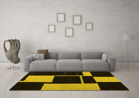 Machine Washable Abstract Yellow Contemporary Rug, wshcon1699yw